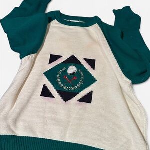 Teal and Cream Golf Emblem Raglan Sweater